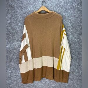 Talbots Sweater Womens Large Multicolor Stripe Mock Neck Long Sleeve Pullover.